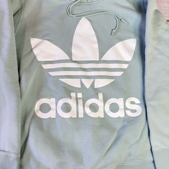 Adidas Mint Green White Logo Hoodie Soft Cotton Terry Pockets Lined Hood - Picture 5 of 8
